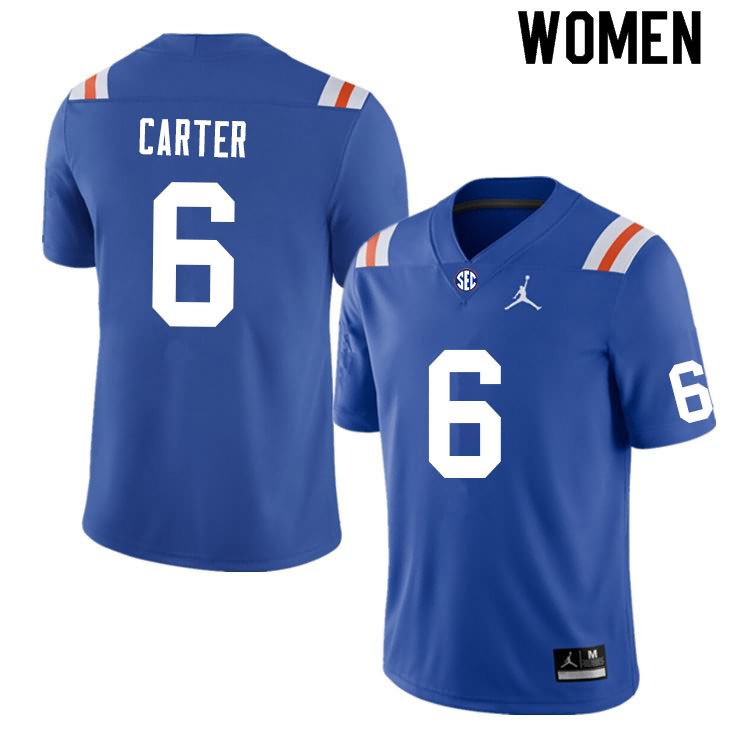 Women's NCAA Florida Gators Zachary Carter #6 Stitched Authentic Nike Blue Throwback College Football Jersey ZJI5265NJ